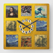 Bekende kunst-klok /Van Gogh, da Vinci Vierkante Klok (Voorkant)