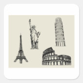 Bekende Landmarks Illustration Square Sticker (Voorkant)