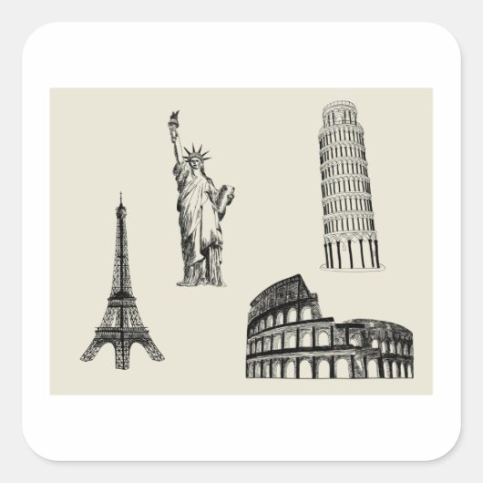 Bekende Landmarks Illustration Square Sticker (Voorkant)
