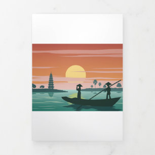 Bekende pagode in Vietnam Drieluik Wenskaart