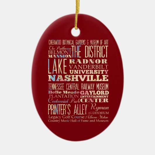 Bekende plaatsen in Nashville, Tennessee. Keramisch Ornament (Voorkant)