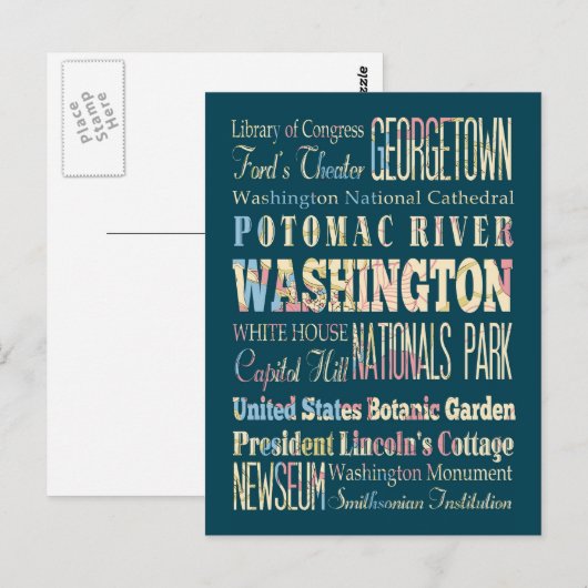 Bekende plaatsen in Washington, district Colombia. Briefkaart (Voorkant / Achterkant)