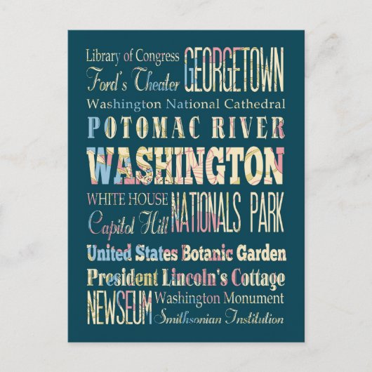 Bekende plaatsen in Washington, district Colombia. Briefkaart (Voorkant)