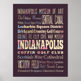 Bekende plaatsen van Indianapolis, Indiana. Poster