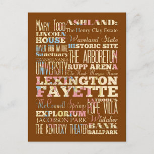 Bekende plaatsen van Lexington Fayette, Kentucky. Briefkaart