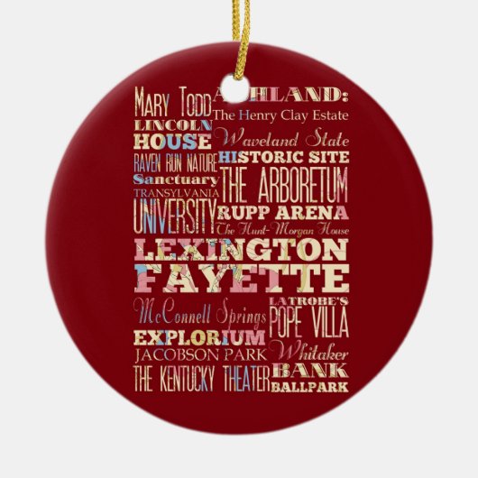 Bekende plaatsen van Lexington Fayette, Kentucky. Keramisch Ornament (Voorkant)