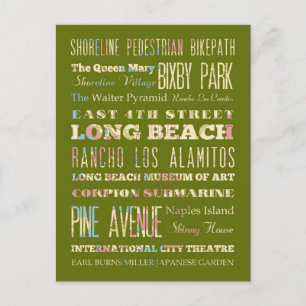 Bekende plekken van Long Beach, Californië. Briefkaart