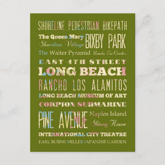 Bekende plekken van Long Beach, Californië. Briefkaart (Voorkant)