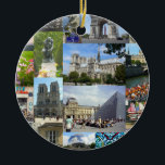 Bekende Sights Paris Foto Collage Keramisch Ornament<br><div class="desc">Een versiering voor iedereen die van Parijs houdt. Het bevat een fotocollage van beroemde vizieren in Parijs,  waaronder afbeeldingen van Notre Dame,  de Eiffeltoren,  de Arc de Triomphe,  het Louvre en vele andere vlekken in de hoofdstad van Frankrijk.</div>
