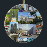 Bekende Sights Paris Foto Collage Keramisch Ornament<br><div class="desc">Een versiering voor iedereen die van Parijs houdt. Het bevat een fotocollage van beroemde vizieren in Parijs,  waaronder afbeeldingen van Notre Dame,  de Eiffeltoren,  de Arc de Triomphe,  het Louvre en vele andere vlekken in de hoofdstad van Frankrijk.</div>