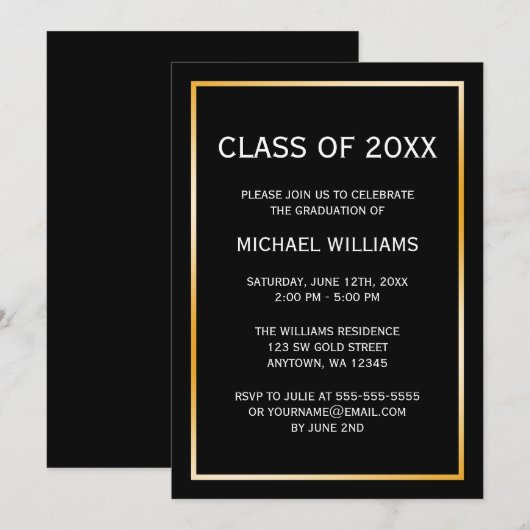 Bekendmaking Afstuderen Black Gold Border Kaart (Voorkant / Achterkant)