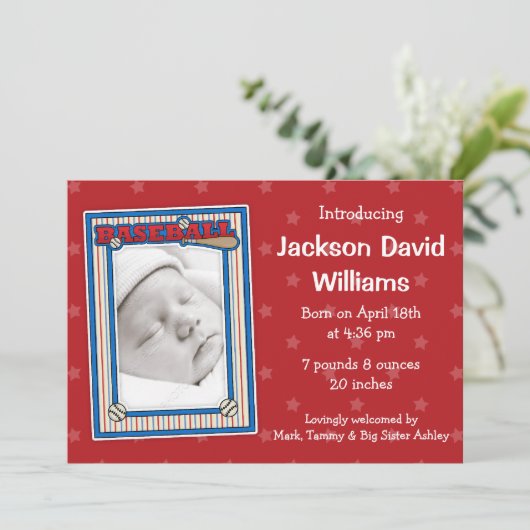 Bekendmaking Baseball Photo Birth Aankondiging (Staand voorkant)