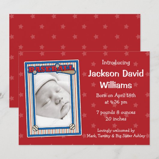 Bekendmaking Baseball Photo Birth Aankondiging (Voorkant / Achterkant)