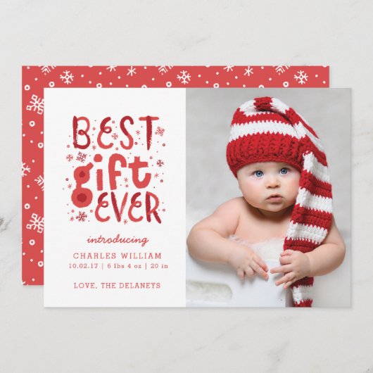 Bekendmaking beste cadeautje met kerstmis feestdagenkaart (Voorkant / Achterkant)