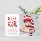 Bekendmaking beste cadeautje met kerstmis feestdagenkaart (Staand voorkant)