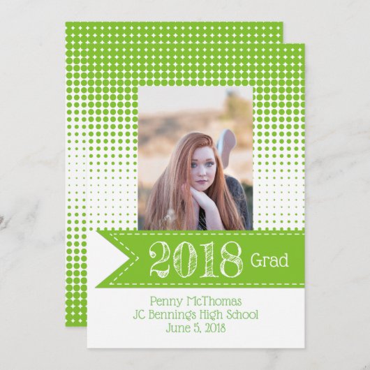 Bekendmaking Bright Green Pattern Foto Afstuderen Aankondiging (Voorkant / Achterkant)