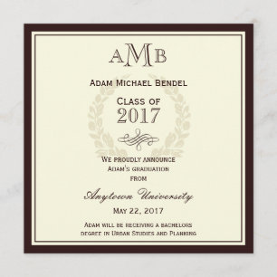 Bekendmaking bruin Elegant Monogram Afstuderen Aankondiging