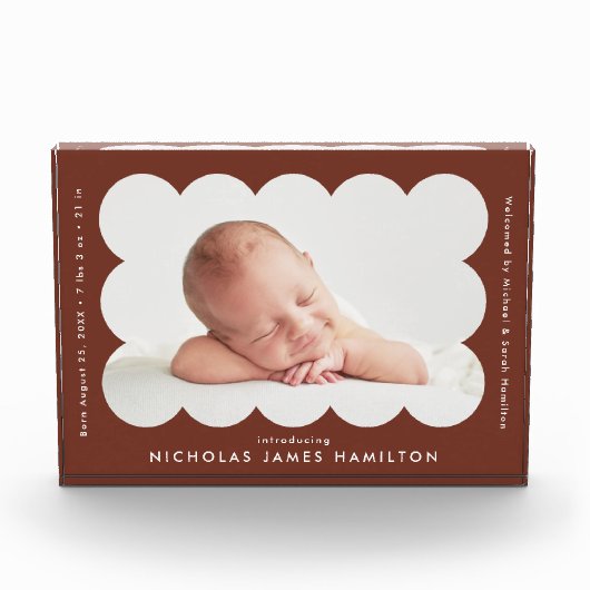 Bekendmaking bruine moderne gescand geboorte fotoblokken (Voorkant)