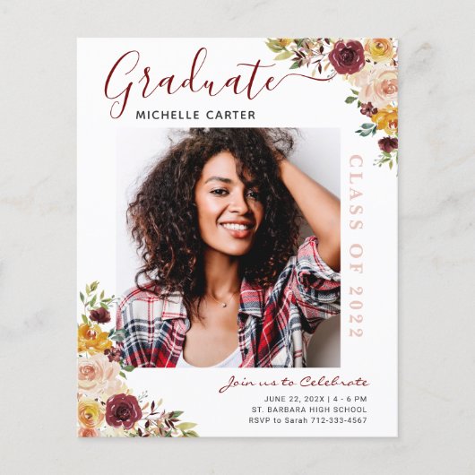 Bekendmaking budget Burgundy Floral Afstuderen (Voorkant)