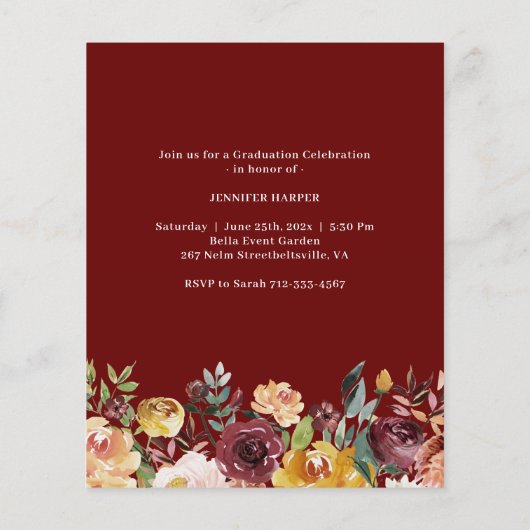 Bekendmaking budget Burgundy Floral Afstuderen (Achterkant)
