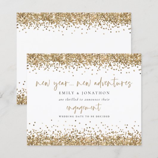 Bekendmaking budget Gold Glitter Border Verloving (Voorkant / Achterkant)