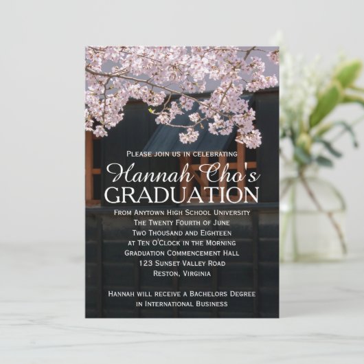 Bekendmaking Cherry Blossom Afstuderen Kaart (Staand voorkant)