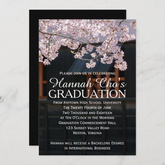 Bekendmaking Cherry Blossom Afstuderen Kaart (Voorkant / Achterkant)