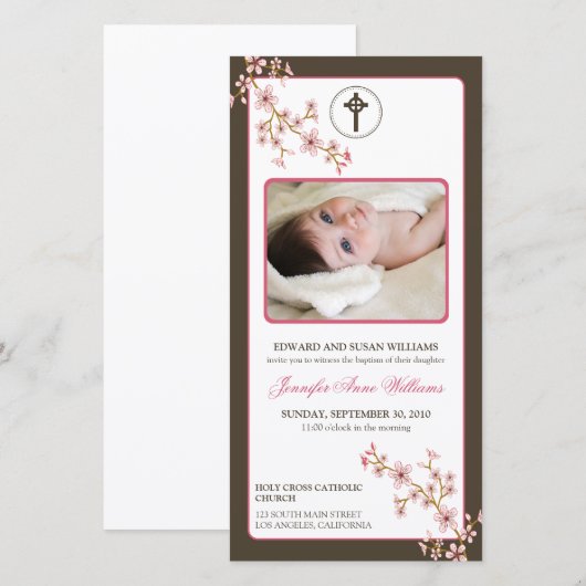 Bekendmaking Cherry Blossom Baptism (roze) (Voorkant / Achterkant)