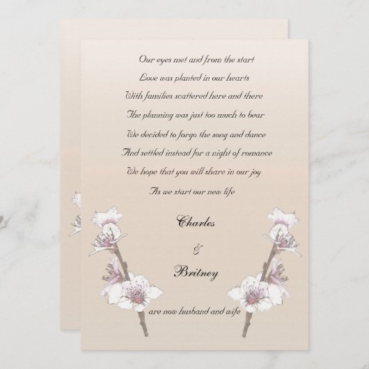 Bekendmaking Cherry Blossom elopement Aankondiging (Voorkant / Achterkant)