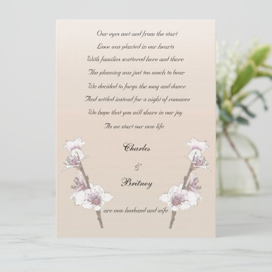 Bekendmaking Cherry Blossom elopement Aankondiging (Staand voorkant)