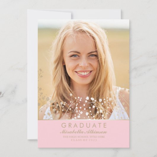 Bekendmaking Gold and Pink Photo Graduation Party Kaart (Voorkant)