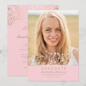 Bekendmaking Gold and Pink Photo Graduation Party Kaart (Voorkant / Achterkant)