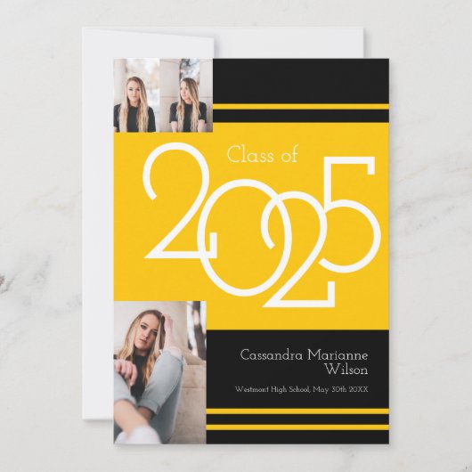 Bekendmaking Gold Black School Colors Afstuderen Kaart (Voorkant)