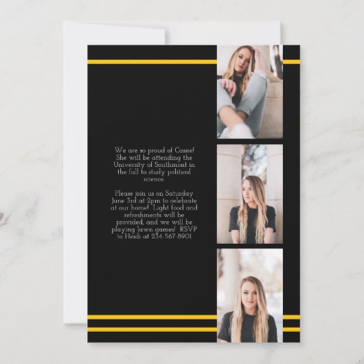 Bekendmaking Gold Black School Colors Afstuderen Kaart (Achterkant)