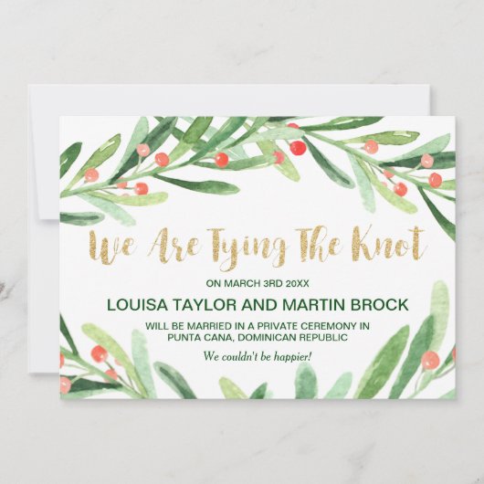 Bekendmaking kerst Holly Wreath Elopement Aankondiging (Voorkant)