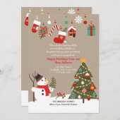 Bekendmaking kerstbericht Snowman Moving Feestdagenkaart (Voorkant / Achterkant)