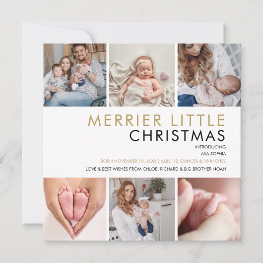 Bekendmaking kerstfoto Collage Birth Feestdagenkaart (Voorkant)