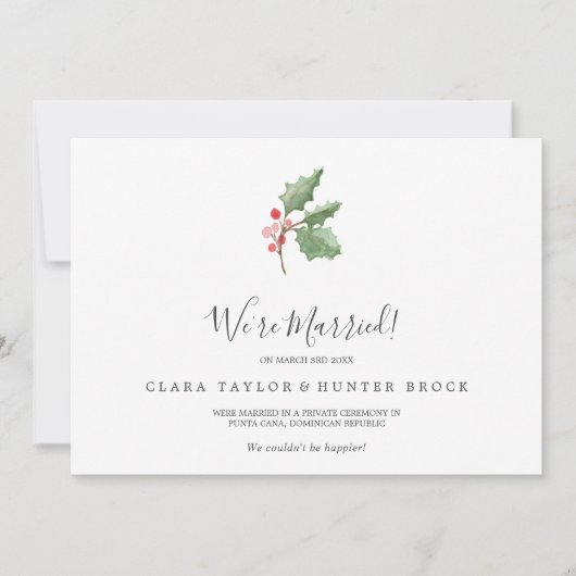 Bekendmaking kerstgroen en berry Elopement Aankondiging (Voorkant)