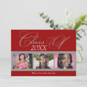 Bekendmaking Klassieke Rode/Grijze Foto Afstuderen Kaart (Staand voorkant)