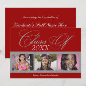 Bekendmaking Klassieke Rode/Grijze Foto Afstuderen Kaart (Voorkant / Achterkant)