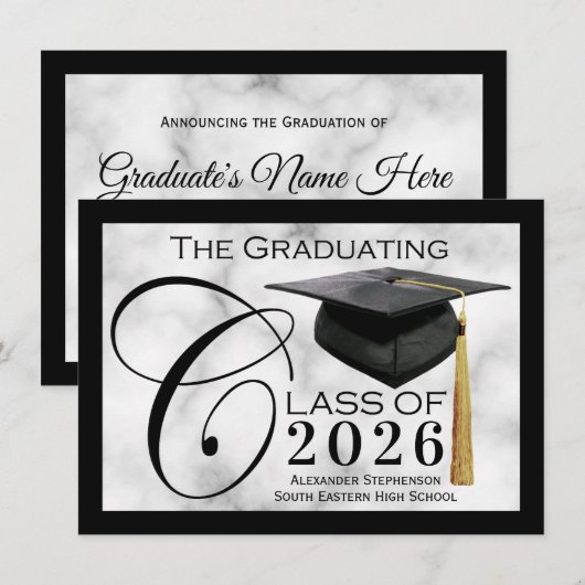 Bekendmaking Klassieke zwarte Afstuderen Kaart (Voorkant / Achterkant)