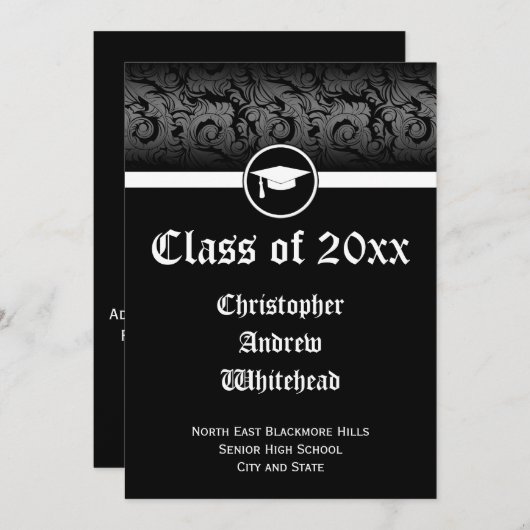 Bekendmaking Klassieke zwarte Afstuderen Kaart (Voorkant / Achterkant)