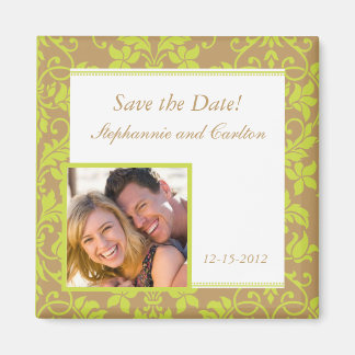 Bekendmaking Magnet van bruin en kalkgroen Damask