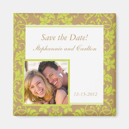 Bekendmaking Magnet van bruin en kalkgroen Damask (Voorkant)