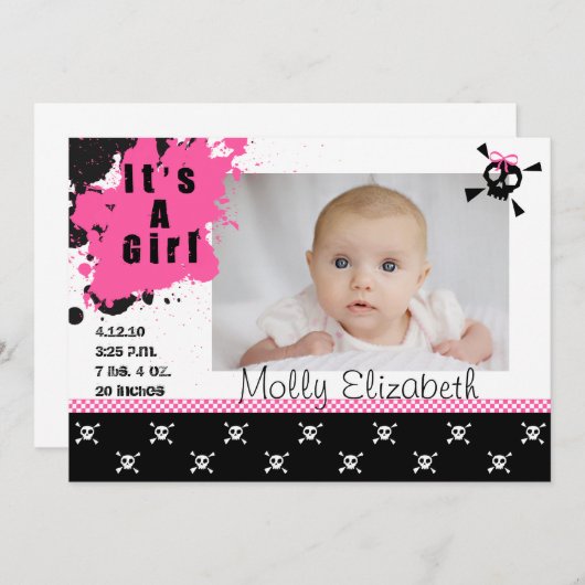 Bekendmaking Punk Rock Birth Aankondiging (Voorkant / Achterkant)