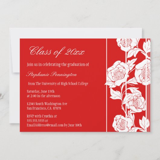 Bekendmaking rode witte florale graduatie partij kaart (Voorkant)