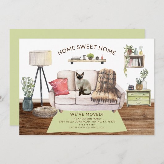 Bekendmaking Siamese Cat Moving Kaart (Voorkant / Achterkant)