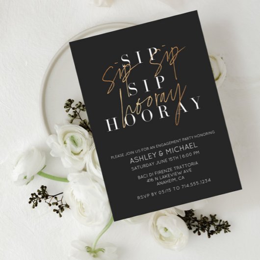 Bekendmaking Sip Sip Hooray Black Gold Verloving Kaart