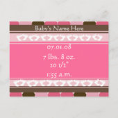 Bekendmaking van Baby Girl Aankondigingskaart (Achterkant)