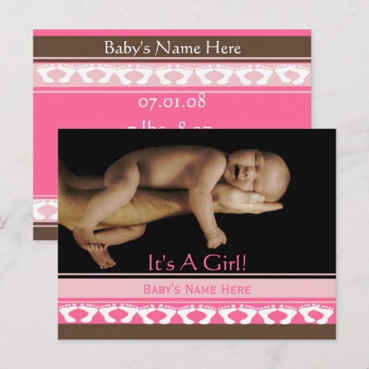 Bekendmaking van Baby Girl Aankondigingskaart (Voorkant / Achterkant)